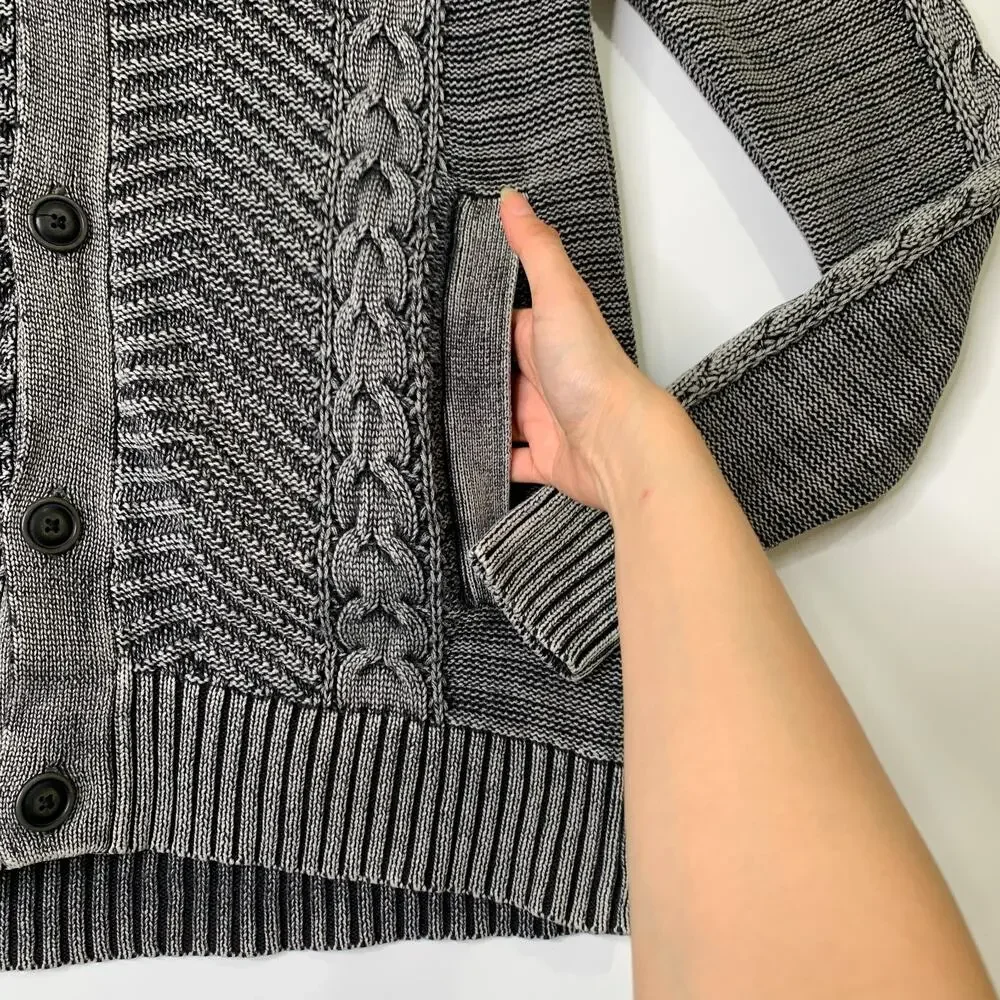 Rock & Republic Sweater Mens M Medium Gray Shawl Collar Cable Knit Cardigan